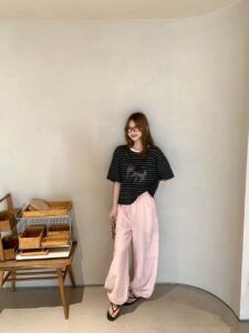 Lazy Style Yarn Striped Elephant Print Versatile Short Sleeve Top