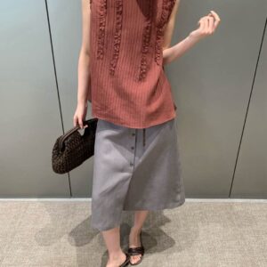 Textured Raw Edge Ruched Sleeveless A-line Tank Blouse