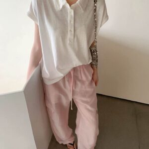 Gentle Crochet Peter Pan Collar Shoulder-Cover Vest Loose White Blouse