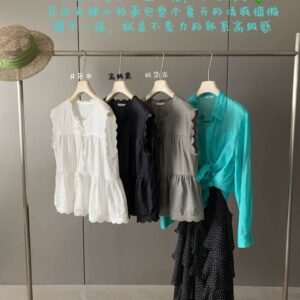 Natural Linen Sleeveless Babydoll Top with Wave Ruffles & Tie Detail