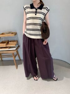Color Contrast Polo Collar Horizontal Stripe Sleeveless Knit Waistcoat