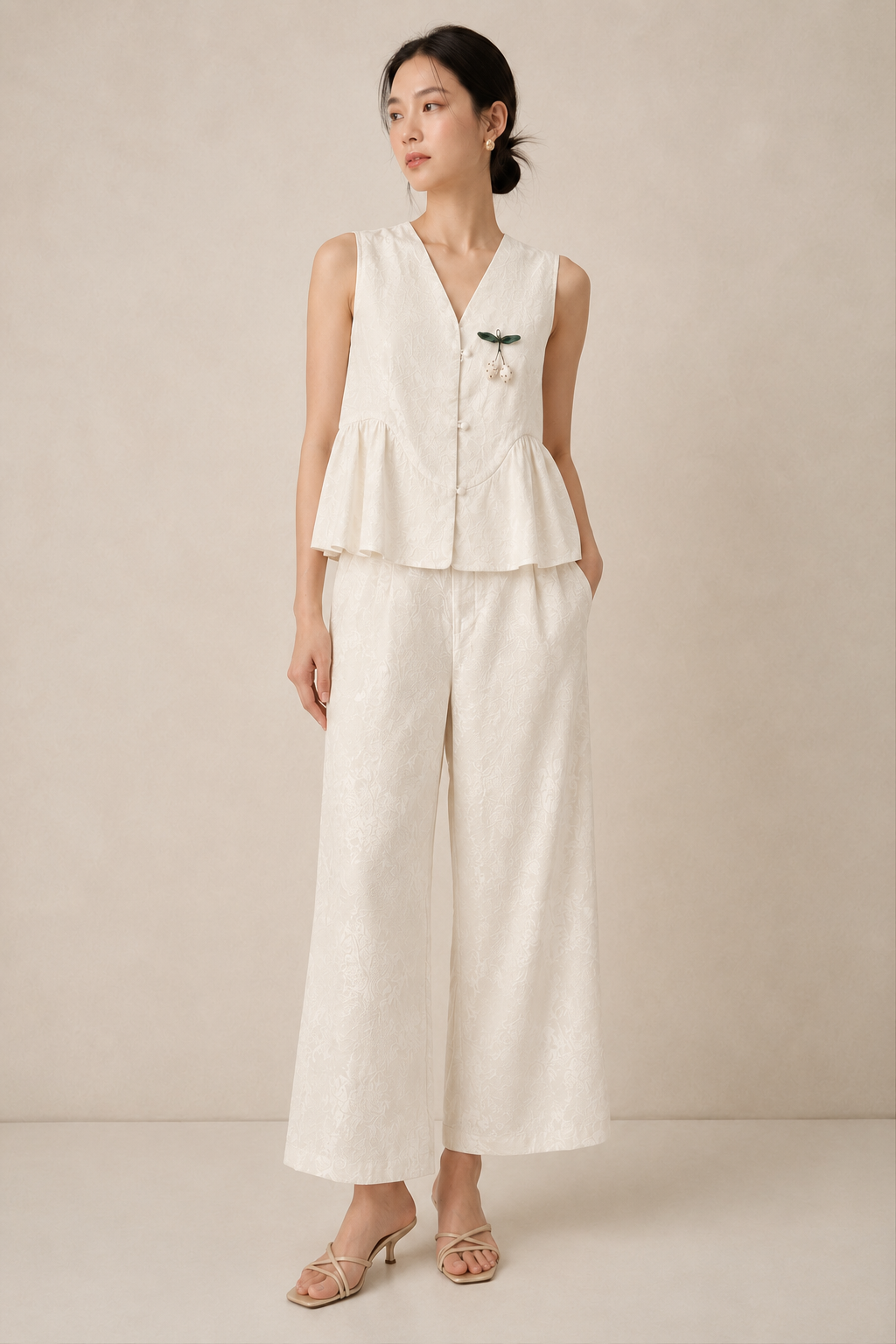 Textured Sleeveless Waistcoat & Wide Leg Pants Stylish 2-Piece Set