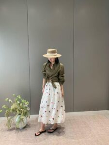 3D Color Floral Embroidery Midi Skirt, Slimming Versatile Elegant Long Skirt