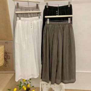 French Retro Linen-Cotton Button Placket Pleated Casual Wide Leg Pants