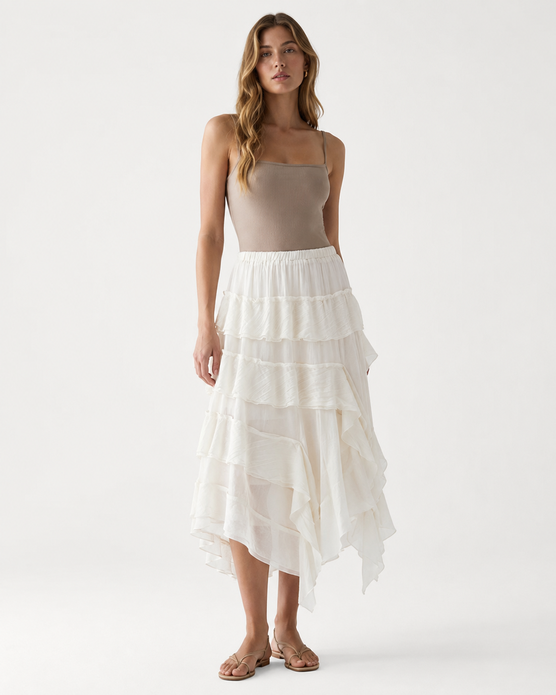 Irregular Streamer Layered Chiffon Tiered Midi Skirt