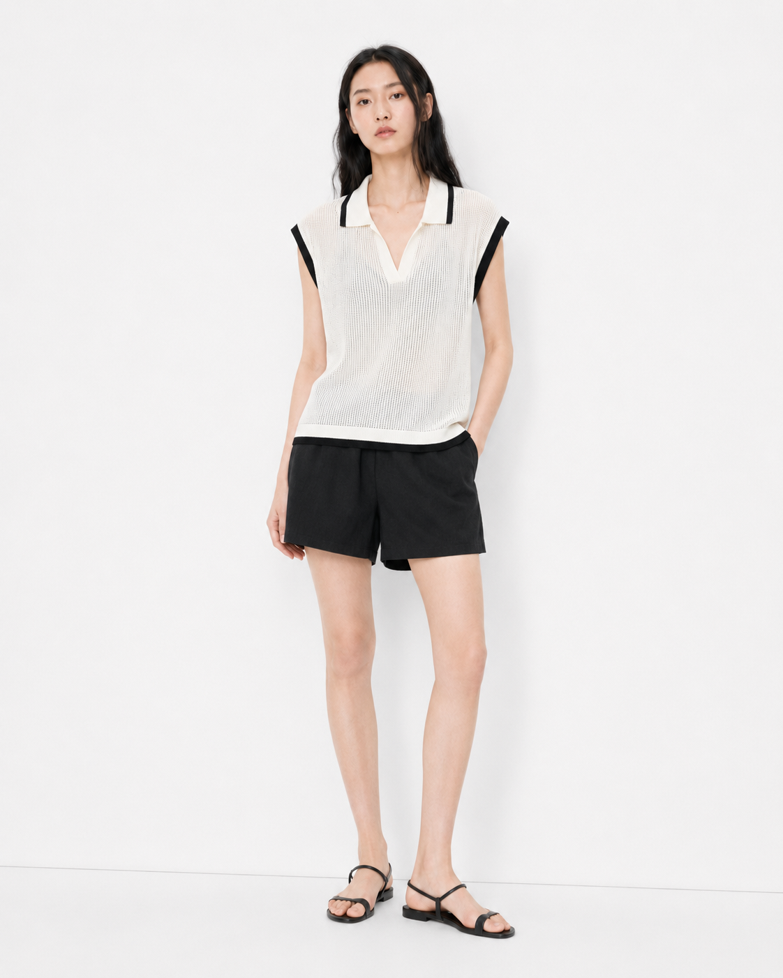 Polo Collar Knit Vest Sleeveless Contrast Trim Sweater Tank Top