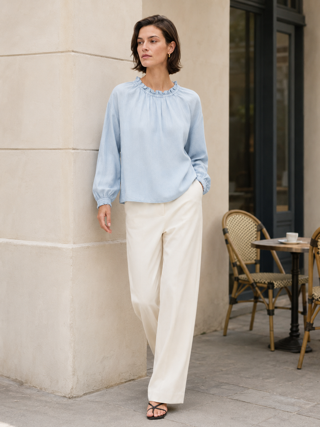 Vintage Ruffle Cuff Relaxed Fit Long Sleeve Top