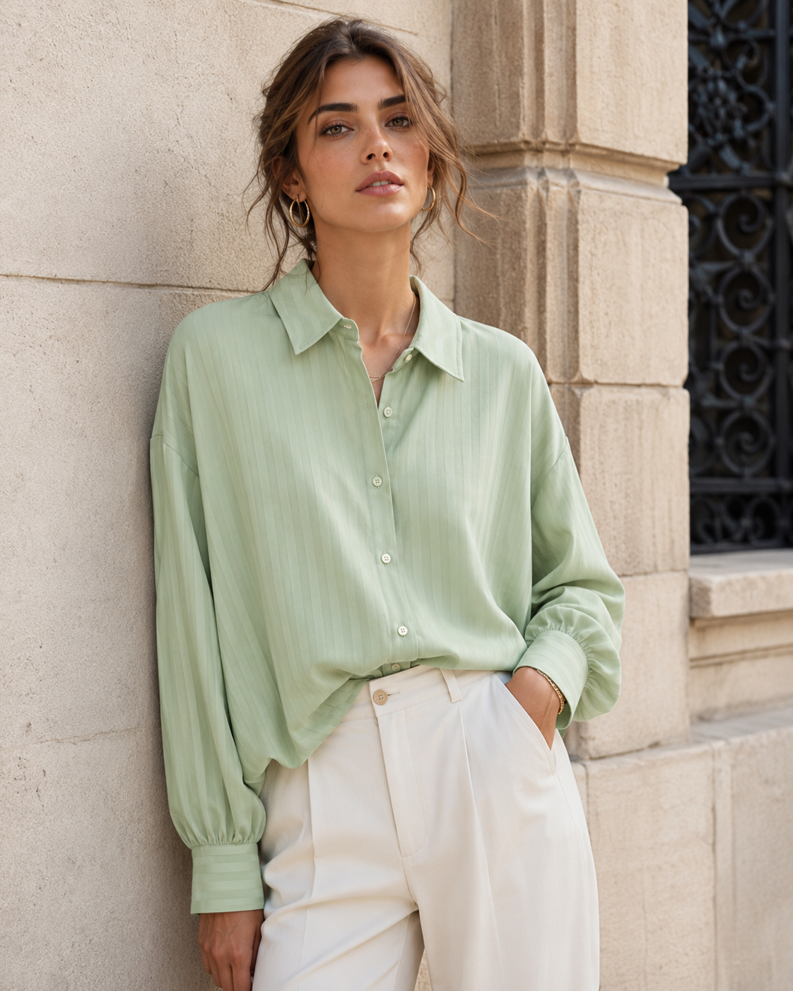 Elegant Relaxed Silhouette Striped Blouse for Women