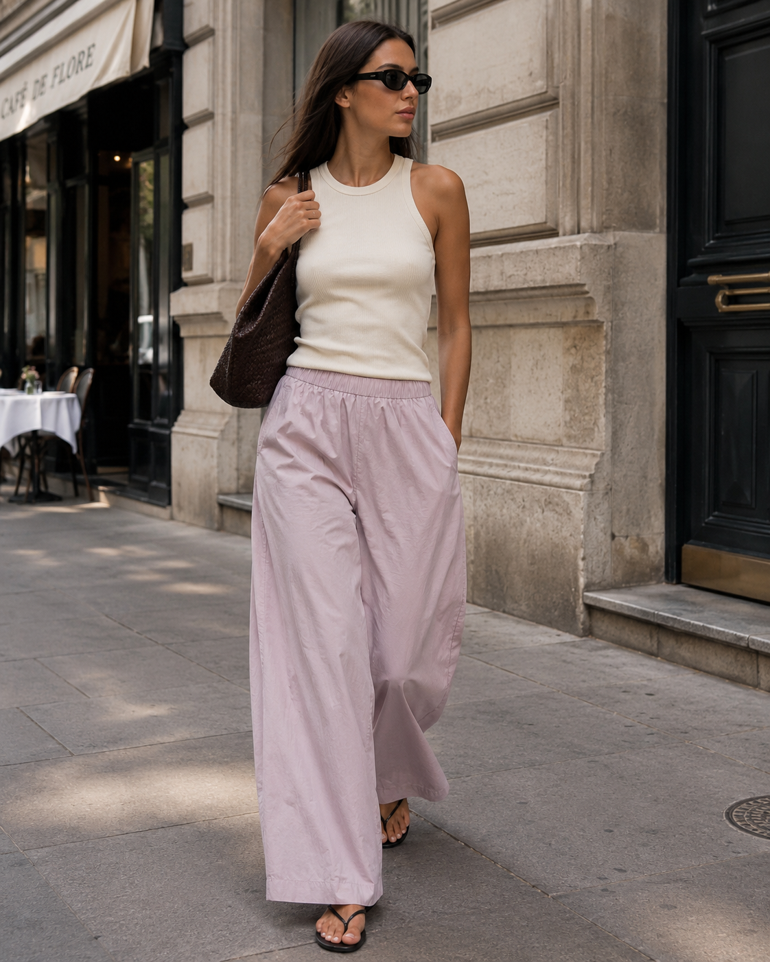 Everyday Relaxed Fit Cropped Wide‑Leg Pants Elastic Waist Side Pockets Ladies Casual Trousers