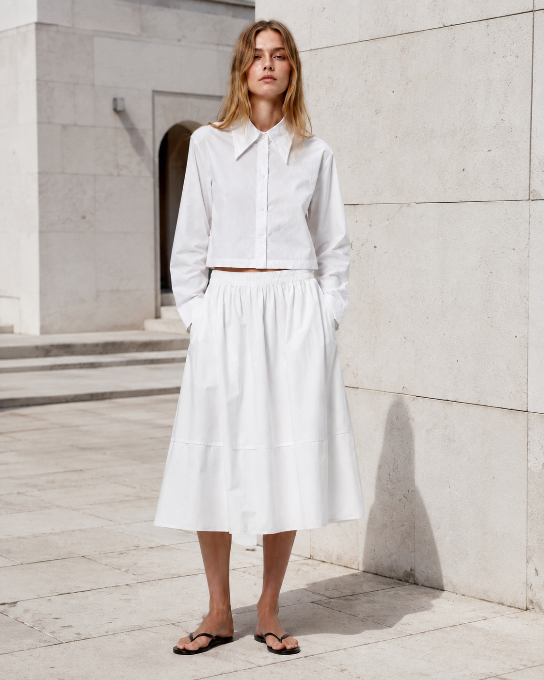 Modern Cropped Shirt & Relaxed Midi Skirt Set