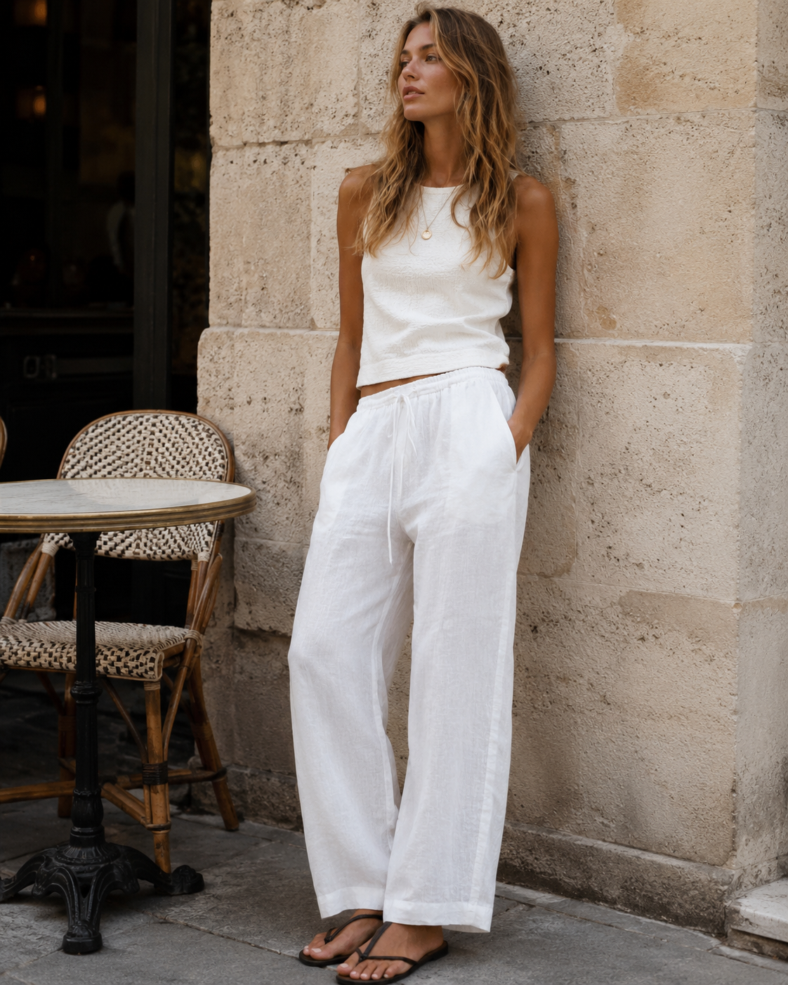 Modern Elegance High-Waisted Drawstring Relaxed Straight Wide-Leg Pants