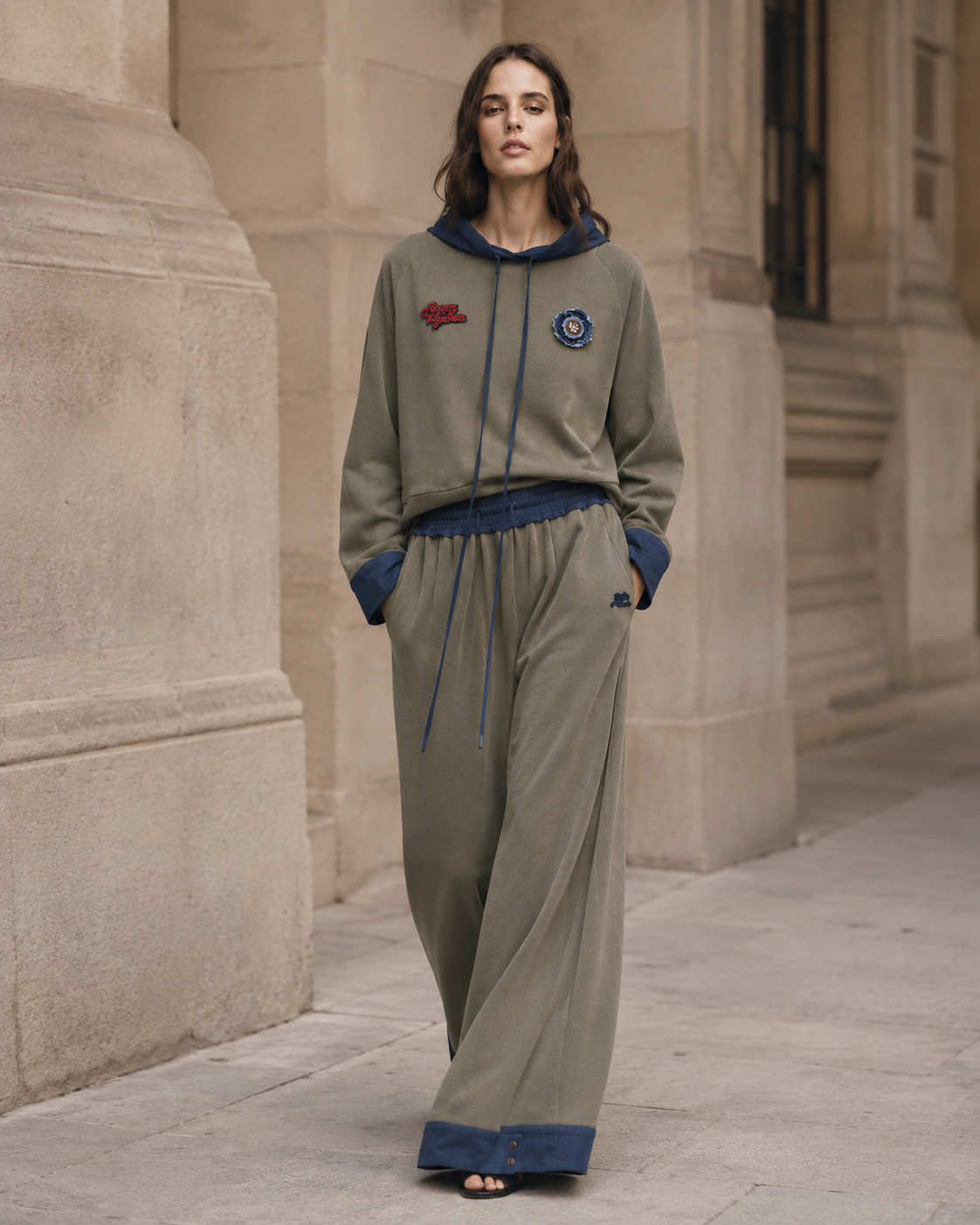 Modern Luxury Hooded Pullover & Relaxed Wide-Leg Pants Two-Piece Set