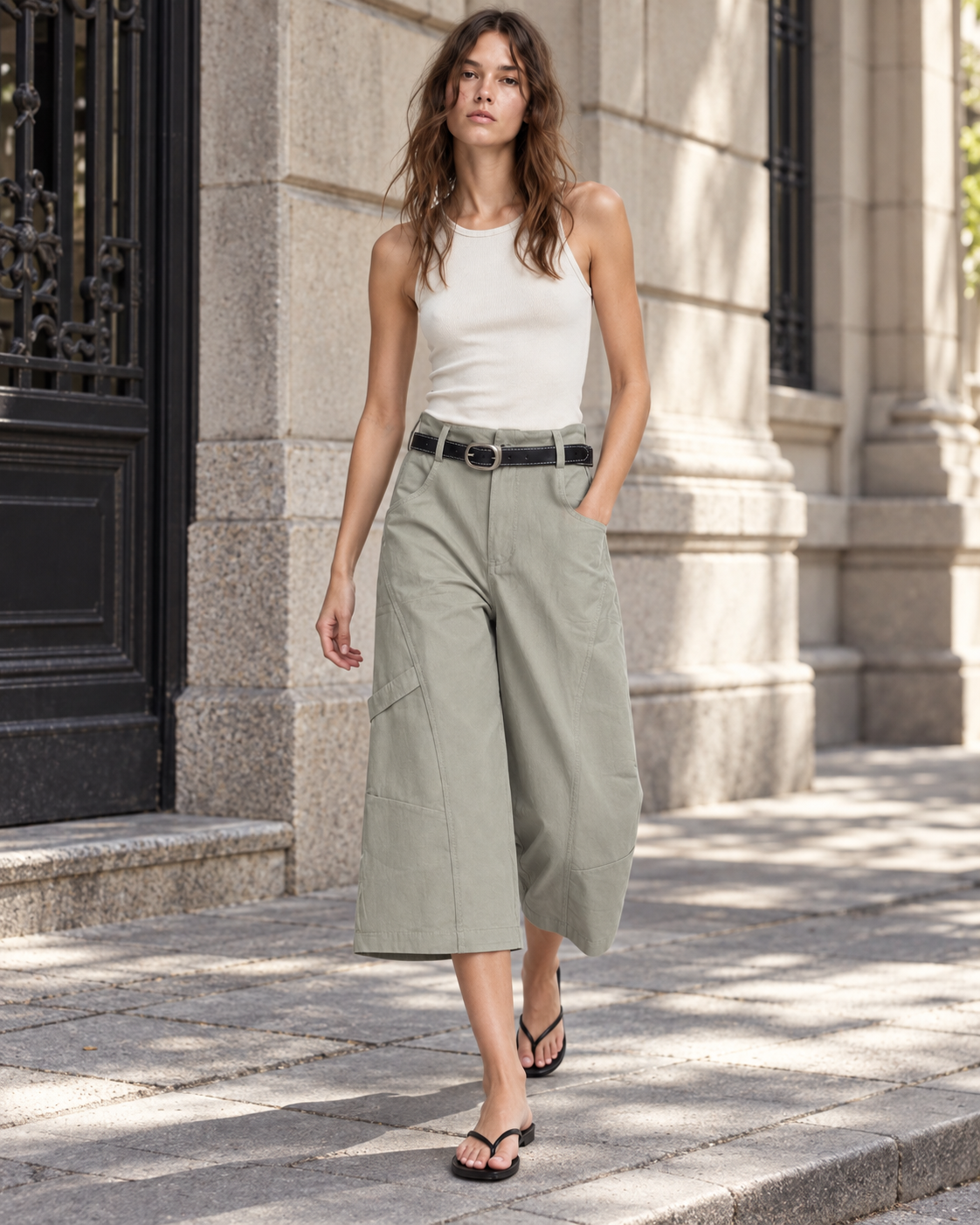 Modern Utility High-Waisted Wide-Leg Pants with Belt